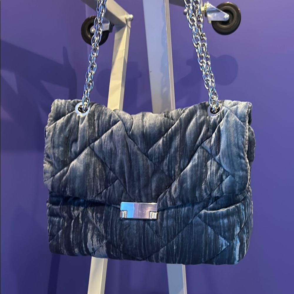 Elegant Blue VELVET Quilted Chain Bag